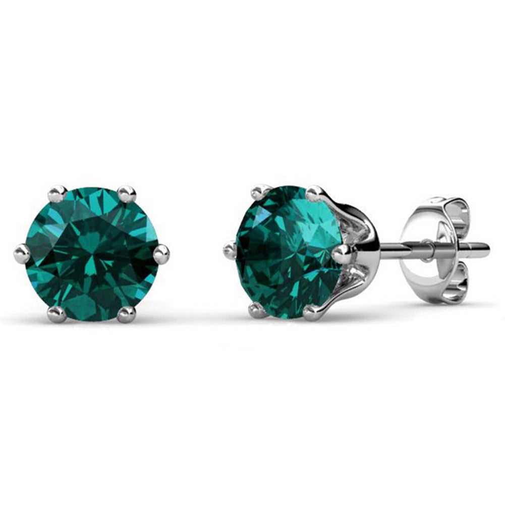 May Birthstone Emerald Earrings, 18k White Gold Plated Stud Earrings with 1CT Crystals