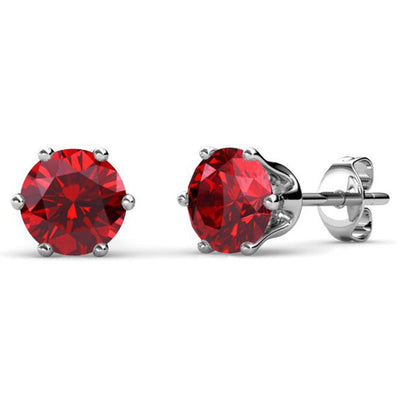 Aretes de rubí con piedra natal de julio, aretes chapados en oro blanco de 18 k con cristales de 1 quilate