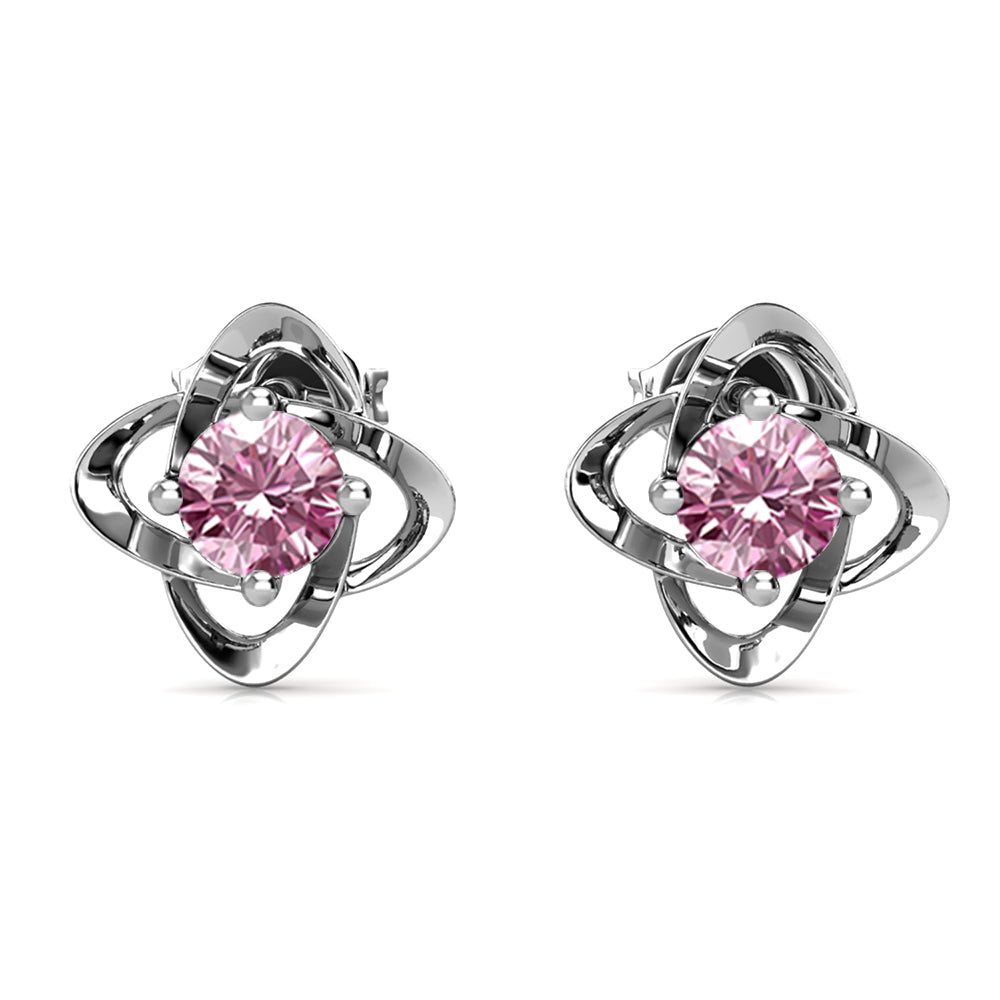 Infinity October Birthstone Pink Tourmaline Earrings, 18k White Gold Plated Silver Birthstone Earrings with Crystals