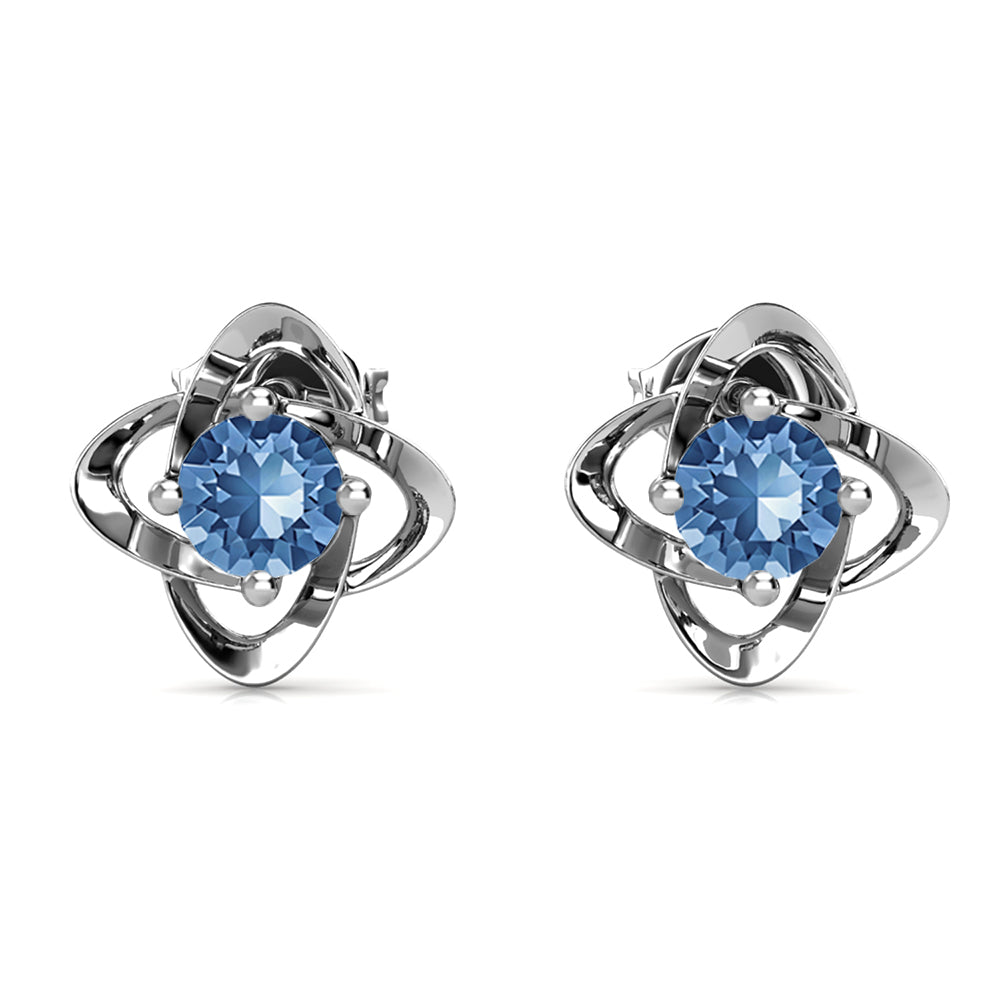 Infinity 十二月生日石蓝色托帕石耳环，镀 18k 白金银生日石耳环带水晶