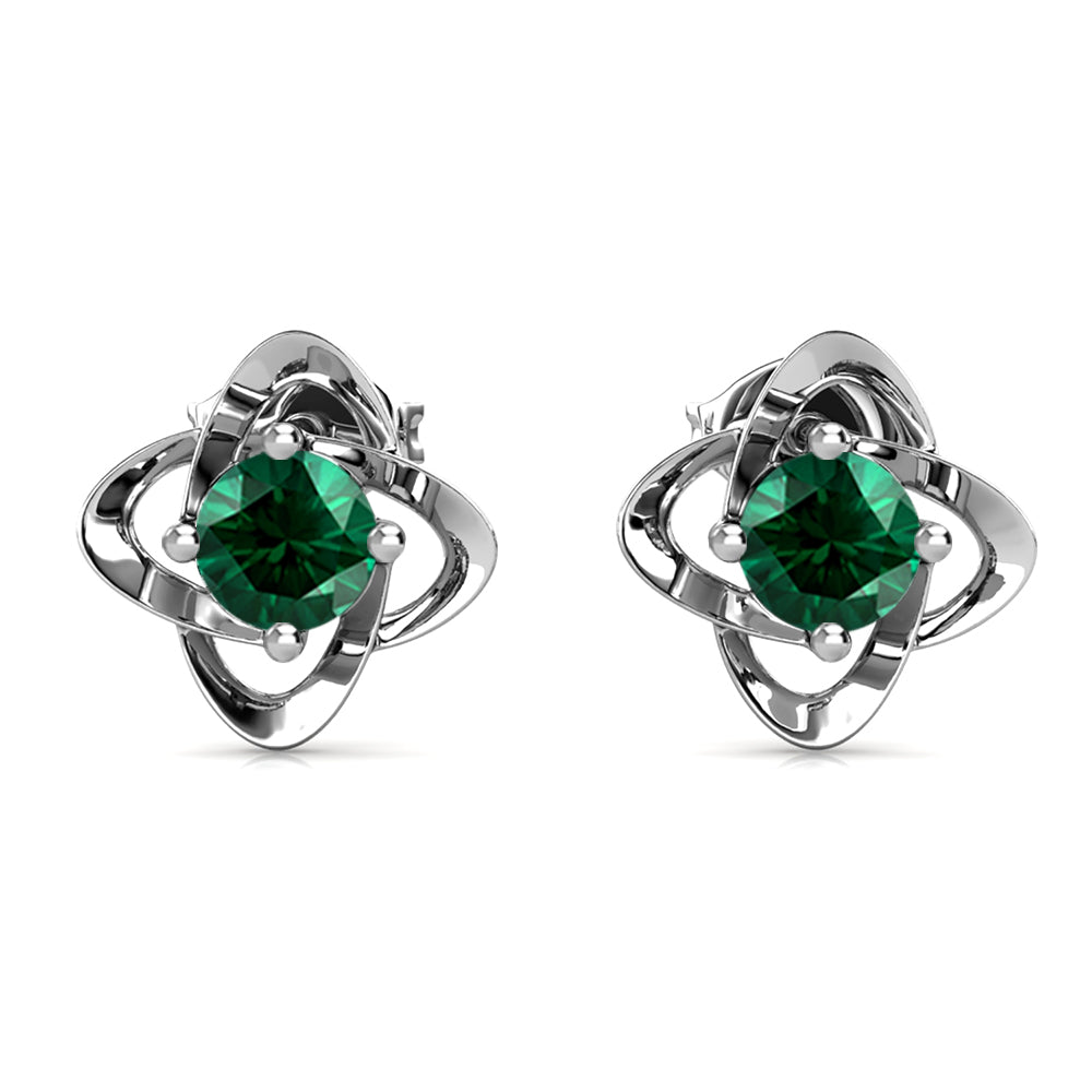 Infinity May Birthstone Emerald Earrings, 18k White Gold Plated Silver Birthstone Earrings with Crystals