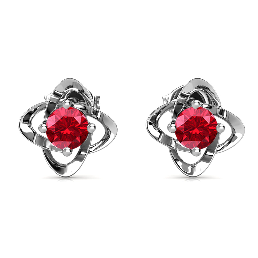 Infinity July Birthstone Ruby Earrings, 18k White Gold Plated Silver Birthstone Earrings with Crystals