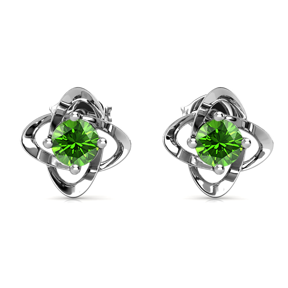 Infinity August Birthstone Peridot Earrings, 18k White Gold Plated Silver Birthstone Earrings with Crystals