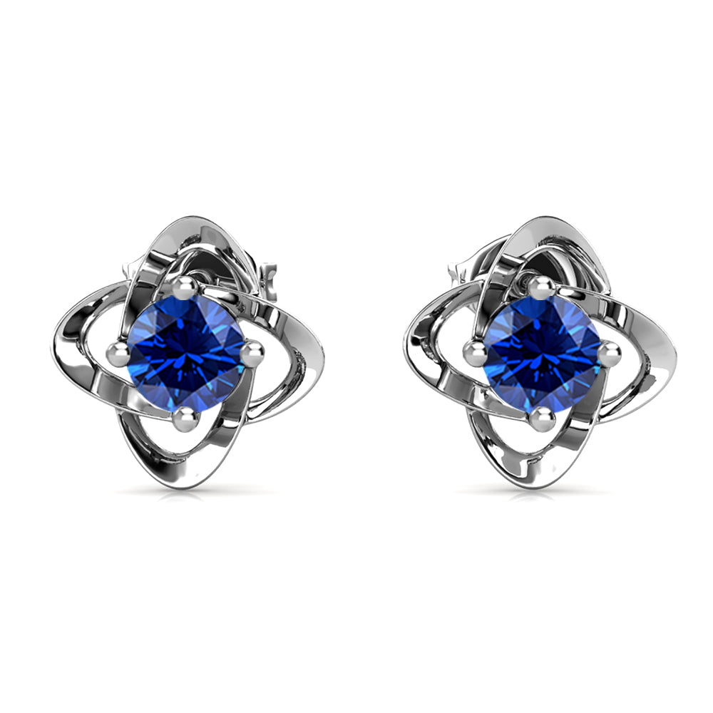 Infinity 九月生日石蓝宝石耳环，镀 18k 白金银生日石耳环带水晶