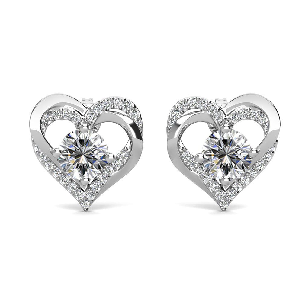 Forever April Birthstone Diamond Earrings, 18k White Gold Plated Silver Double Heart Crystal Earrings