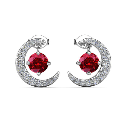 Aretes con piedra natal Luna, chapados en oro blanco de 18 k y cristales de talla redonda