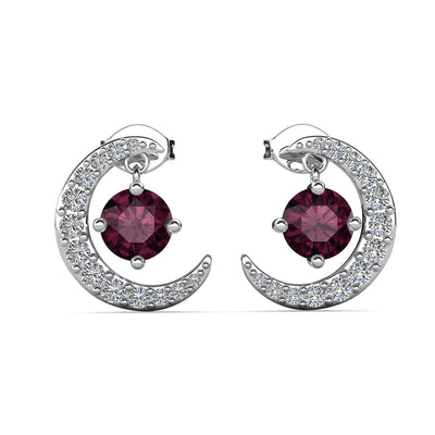 Aretes con piedra natal Luna, chapados en oro blanco de 18 k y cristales de talla redonda