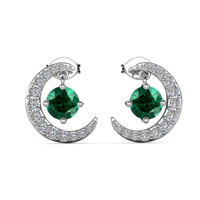 Aretes con piedra natal Luna, chapados en oro blanco de 18 k y cristales de talla redonda