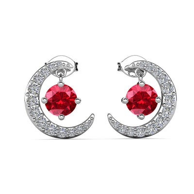 Aretes con piedra natal Luna, chapados en oro blanco de 18 k y cristales de talla redonda