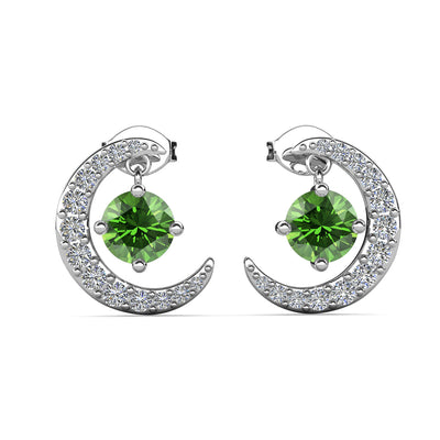 Aretes con piedra natal Luna, chapados en oro blanco de 18 k y cristales de talla redonda