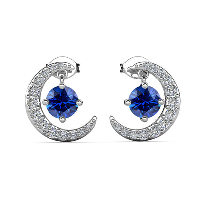 Aretes con piedra natal Luna, chapados en oro blanco de 18 k y cristales de talla redonda