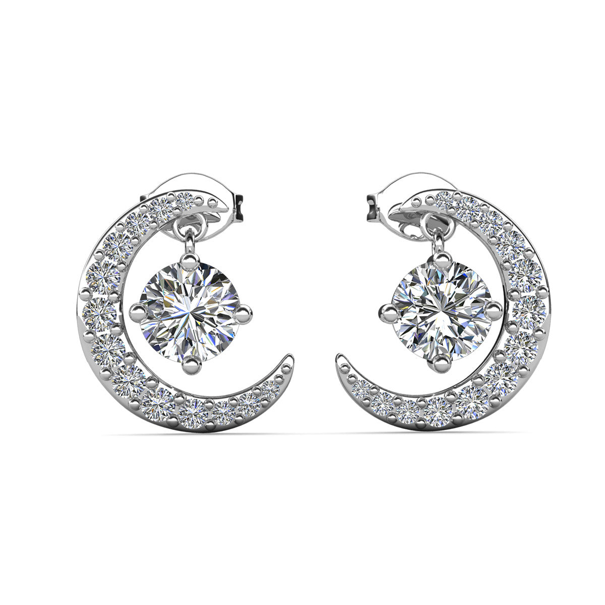 Luna Birthstone Stud Earrings 18k White Gold Plated with Round Cut Crystals