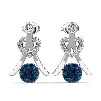 Aretes de topacio azul con piedra natal de diciembre Serenity, aretes de plata bañados en oro blanco de 18 k con cristales de talla redonda
