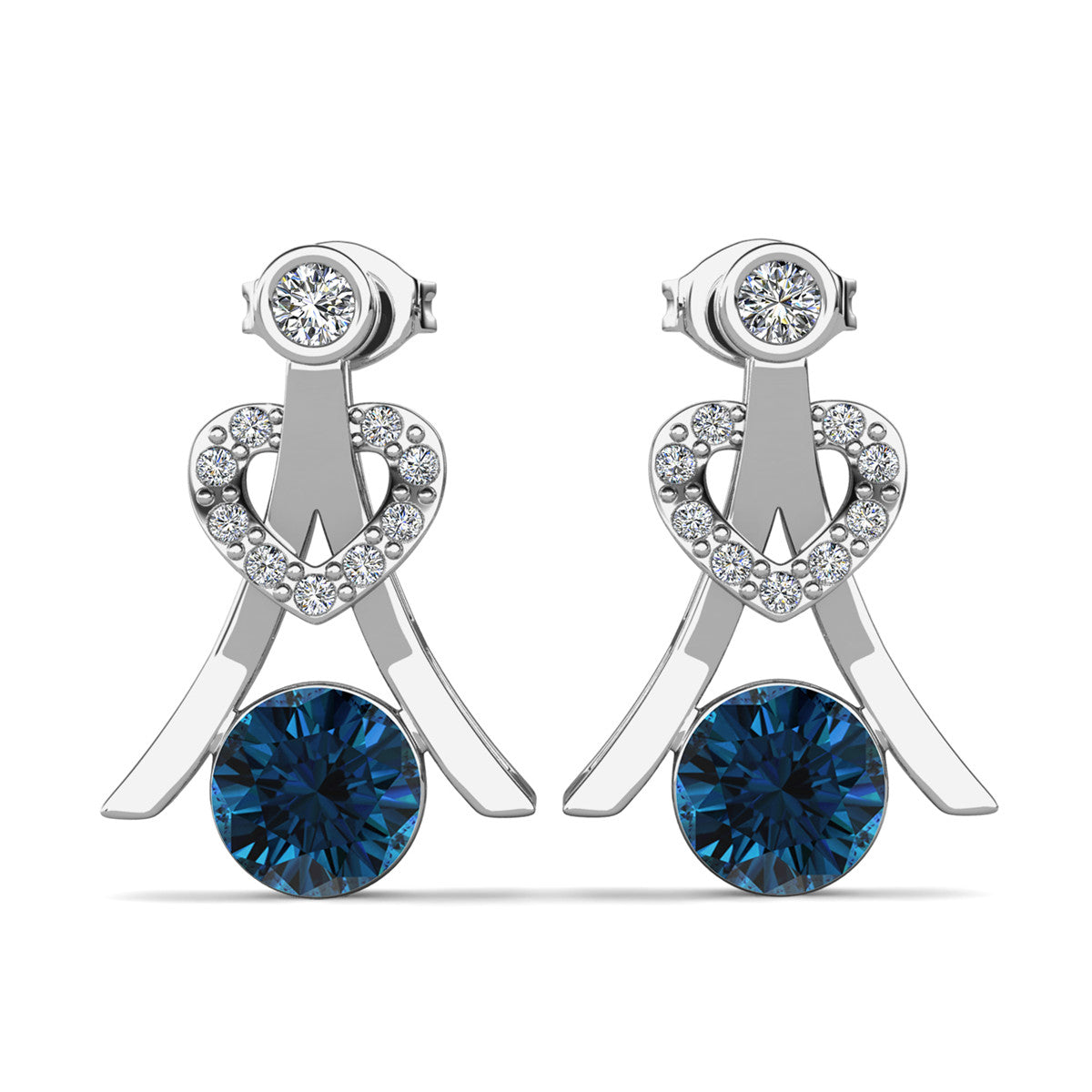 Serenity December Birthstone Blue Topaz Earrings, 18k White Gold Plated Silver Earrings with Round Cut Crystals
