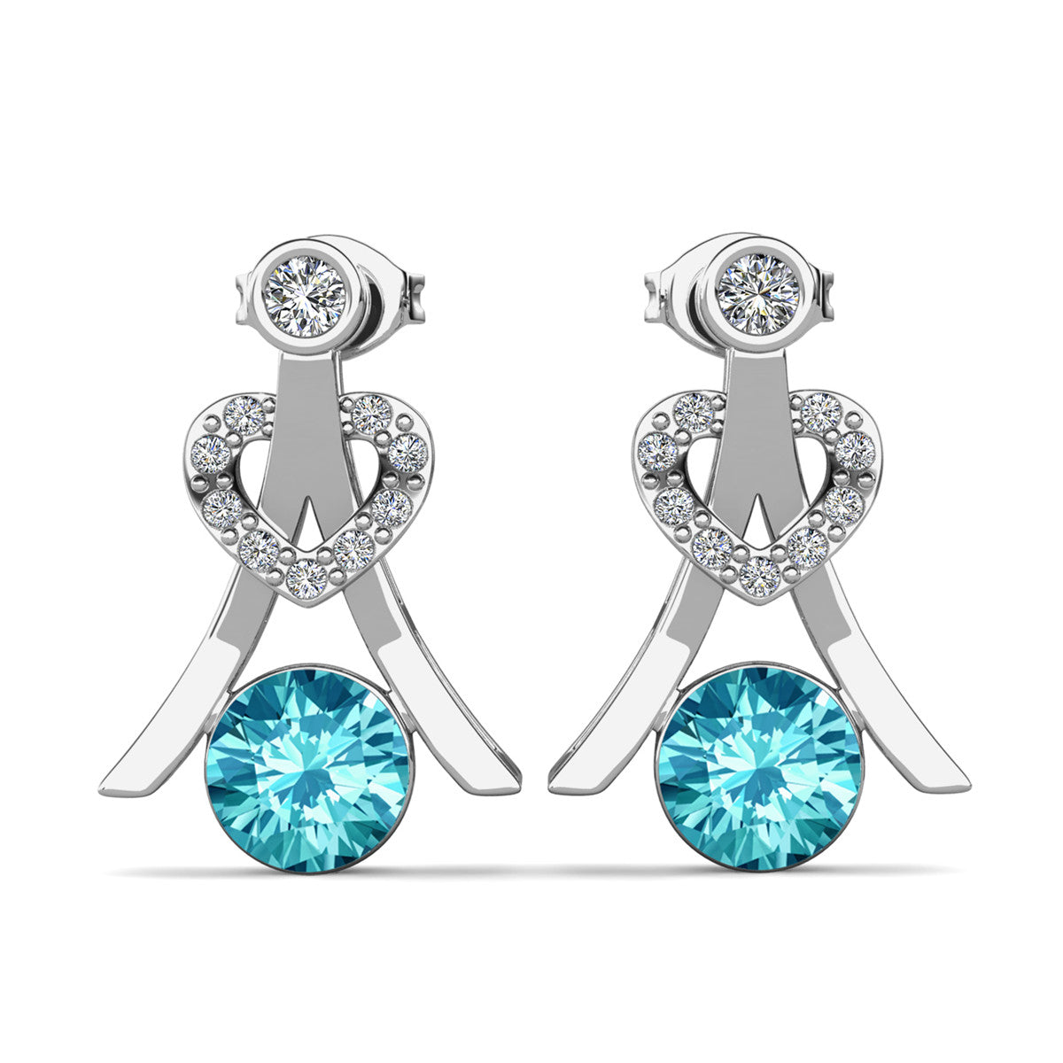 Serenity March Birthstone Aquamarine Earrings,  18k White Gold Plated Silver Earrings with Round Cut Crystals