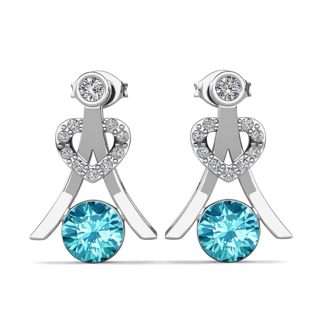 Serenity March Birthstone Aquamarine Earrings 18k White Gold Plated Silver Earrings with Round Cut Swarovski Crystals