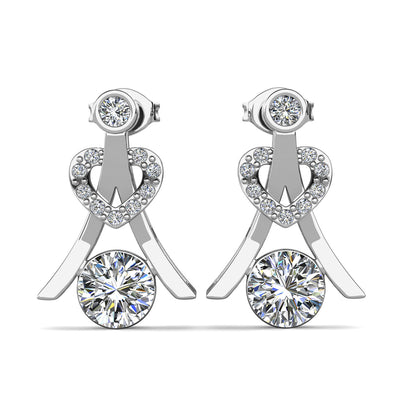 Aretes de diamantes con piedra natal de abril Serenity, aretes de plata bañados en oro blanco de 18 k con cristales de talla redonda