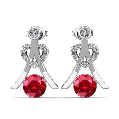 Aretes de rubí con piedra natal de julio Serenity, aretes de plata bañados en oro blanco de 18 k con cristales de talla redonda