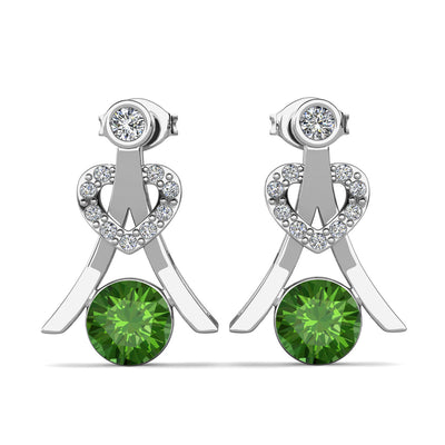 Aretes de peridoto con piedra natal de agosto Serenity, aretes de plata bañados en oro blanco de 18 k con cristales de talla redonda