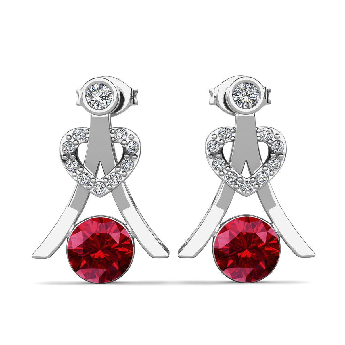 Serenity January Birthstone Garnet Earrings, 18k White Gold Plated Silver Earrings with Round Cut Crystals