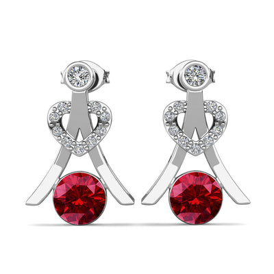 Aretes Serenity con piedra natal de enero y granate, aretes de plata bañados en oro blanco de 18 k con cristales de talla redonda