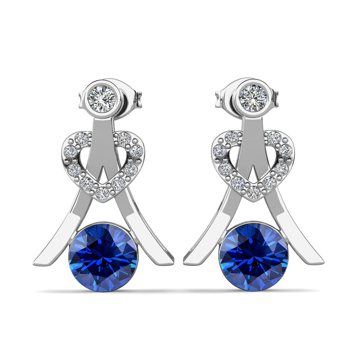 Serenity September Birthstone Sapphire Earrings, 18k White Gold Plated Silver Earrings with Round Cut Crystals