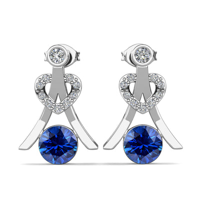 Aretes de zafiro con piedra natal de septiembre Serenity, aretes de plata bañados en oro blanco de 18 k con cristales de talla redonda