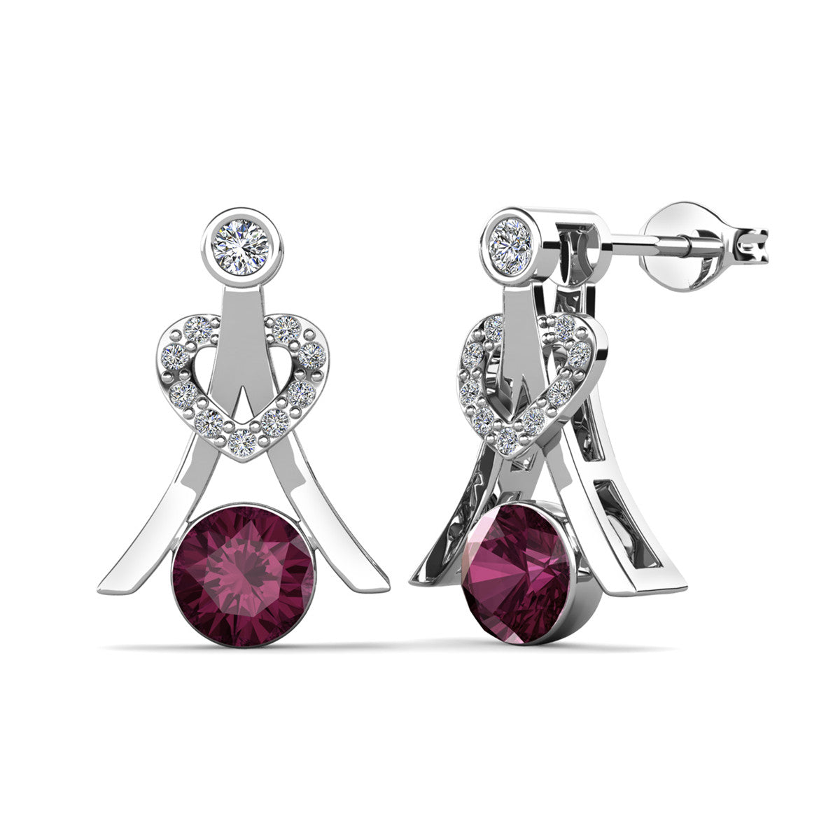 Serenity February Birthstone Amethyst Earrings, 18k White Gold Plated Silver Earrings with Round Cut Crystals