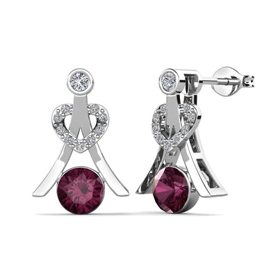 Aretes Serenity de amatista con piedra natal de febrero, aretes de plata bañados en oro blanco de 18 k con cristales de talla redonda