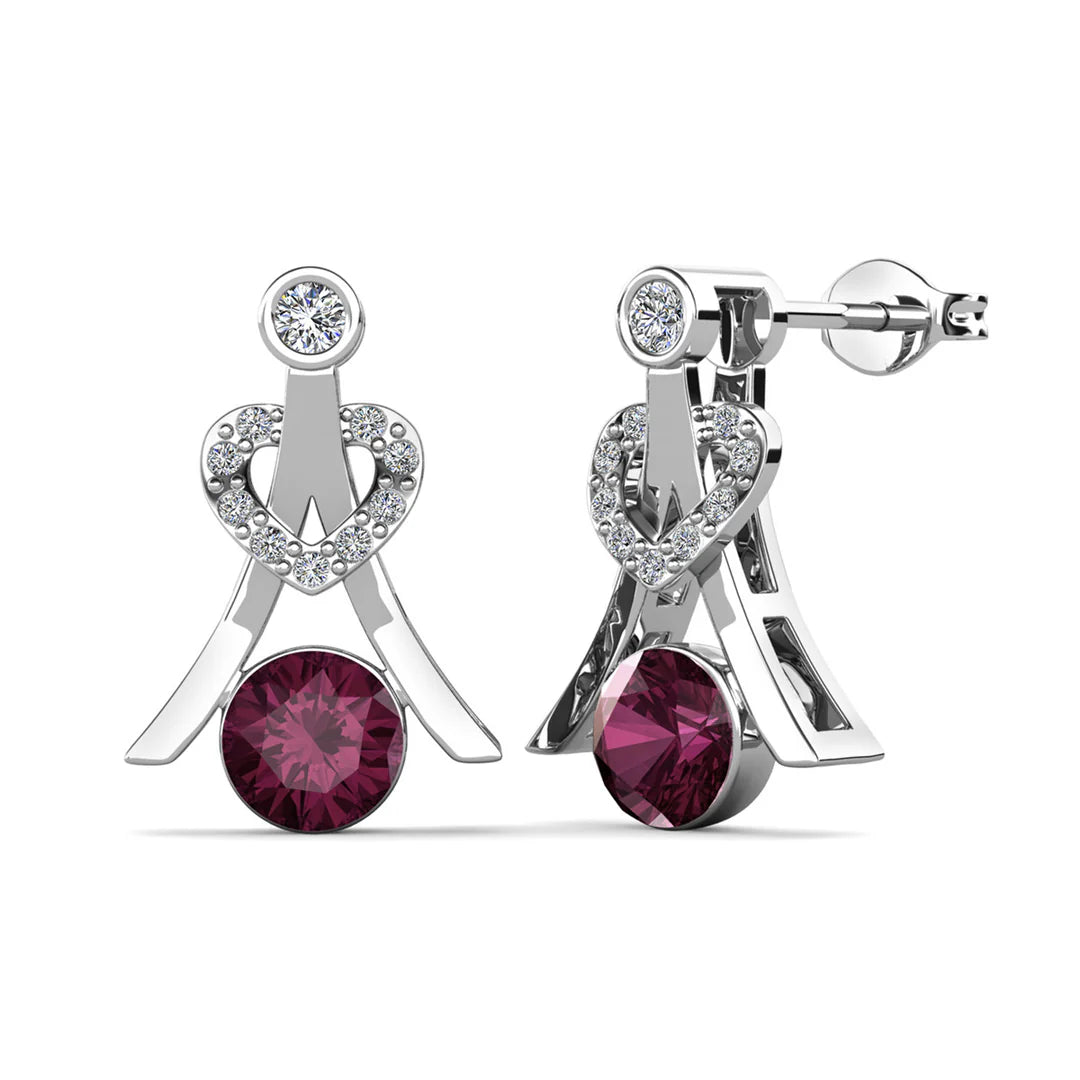 Serenity February Birthstone Amethyst Earrings 18k White Gold Plated Silver Earrings with Round Cut Swarovski Crystals