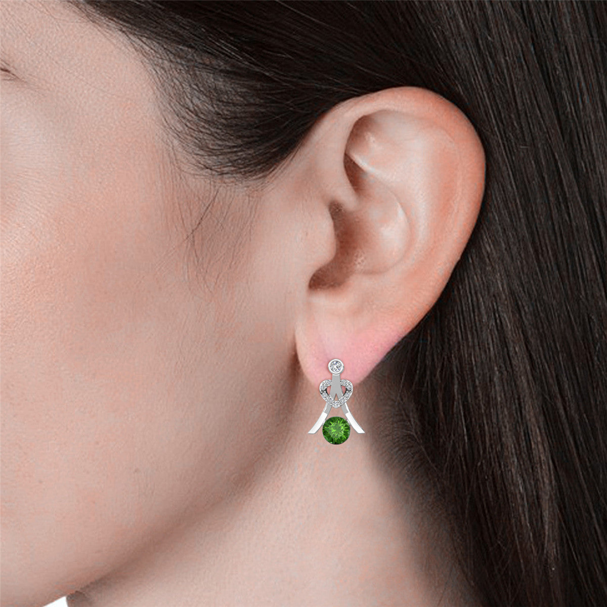 Serenity August Birthstone Peridot Earrings, 18k White Gold Plated Silver Earrings with Round Cut Crystals