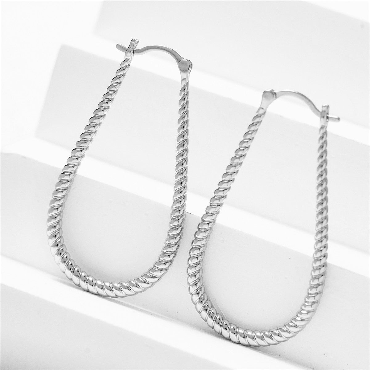 Angelica 18k White Gold Plated Twisted U-Shaped Hoop Earrings