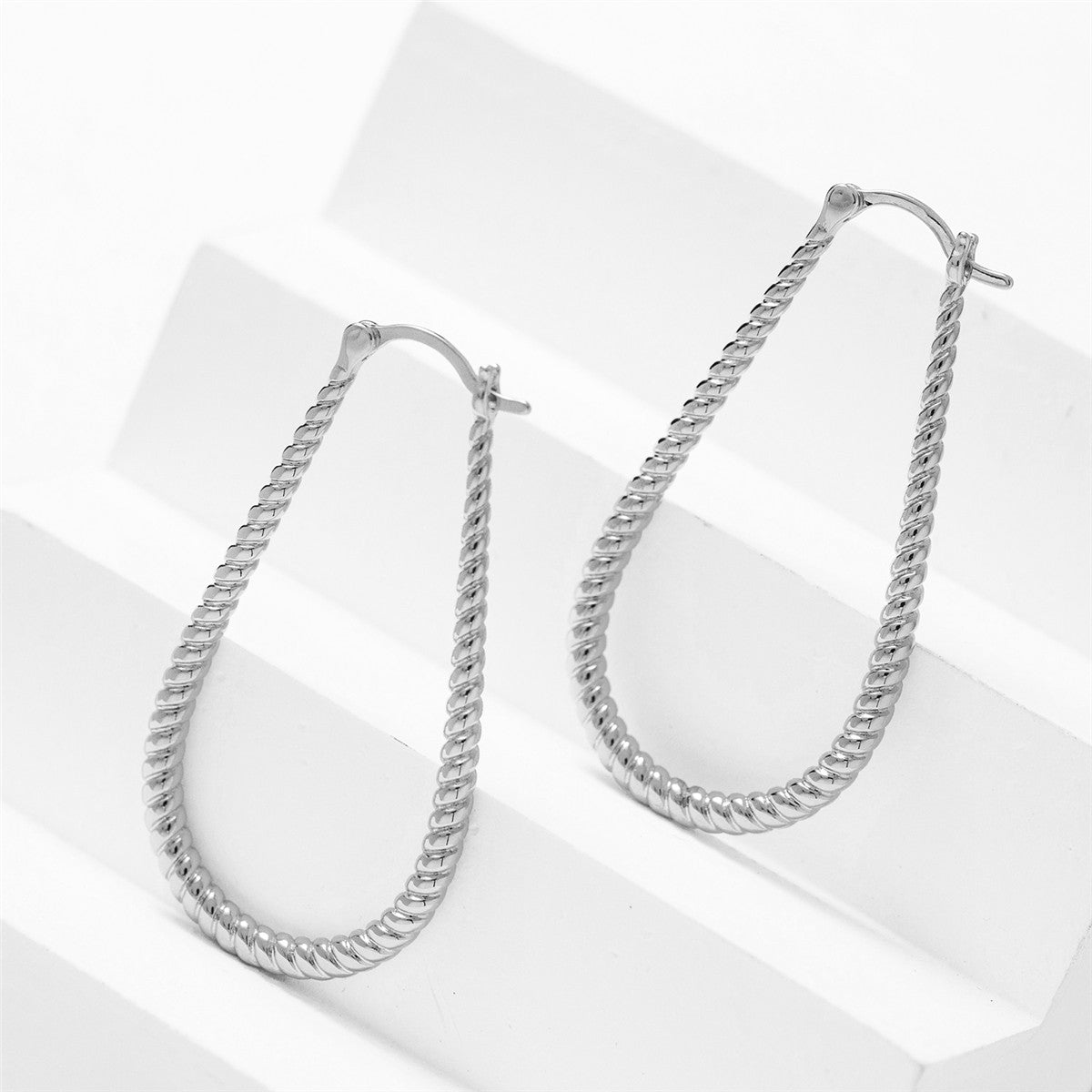 Angelica 18k White Gold Plated Twisted U-Shaped Hoop Earrings
