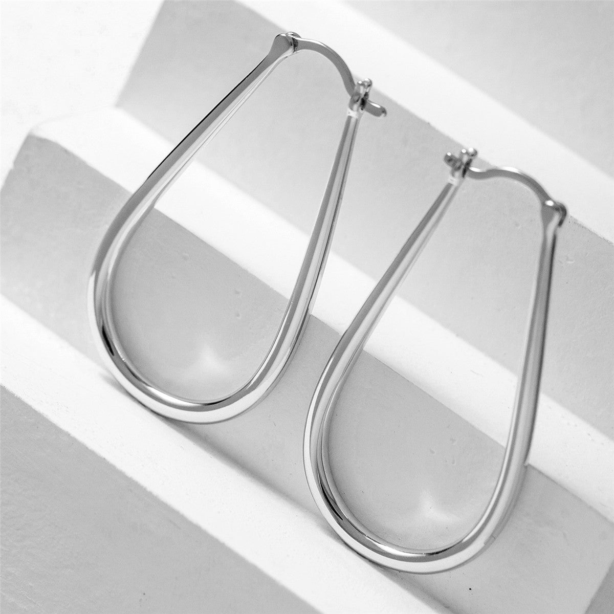 Beatrice 18k White Gold Plated U-Shaped Hoop Earrings