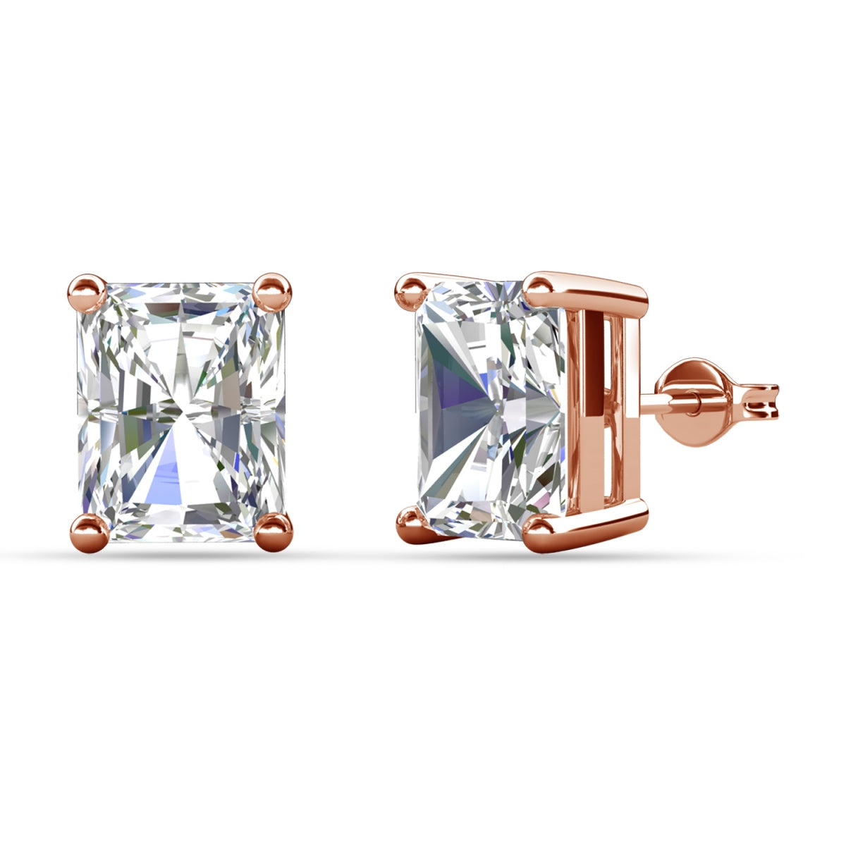 Mia 18k White Gold Plated Sterling Silver Stud Earrings with Simulated Diamond Crystals