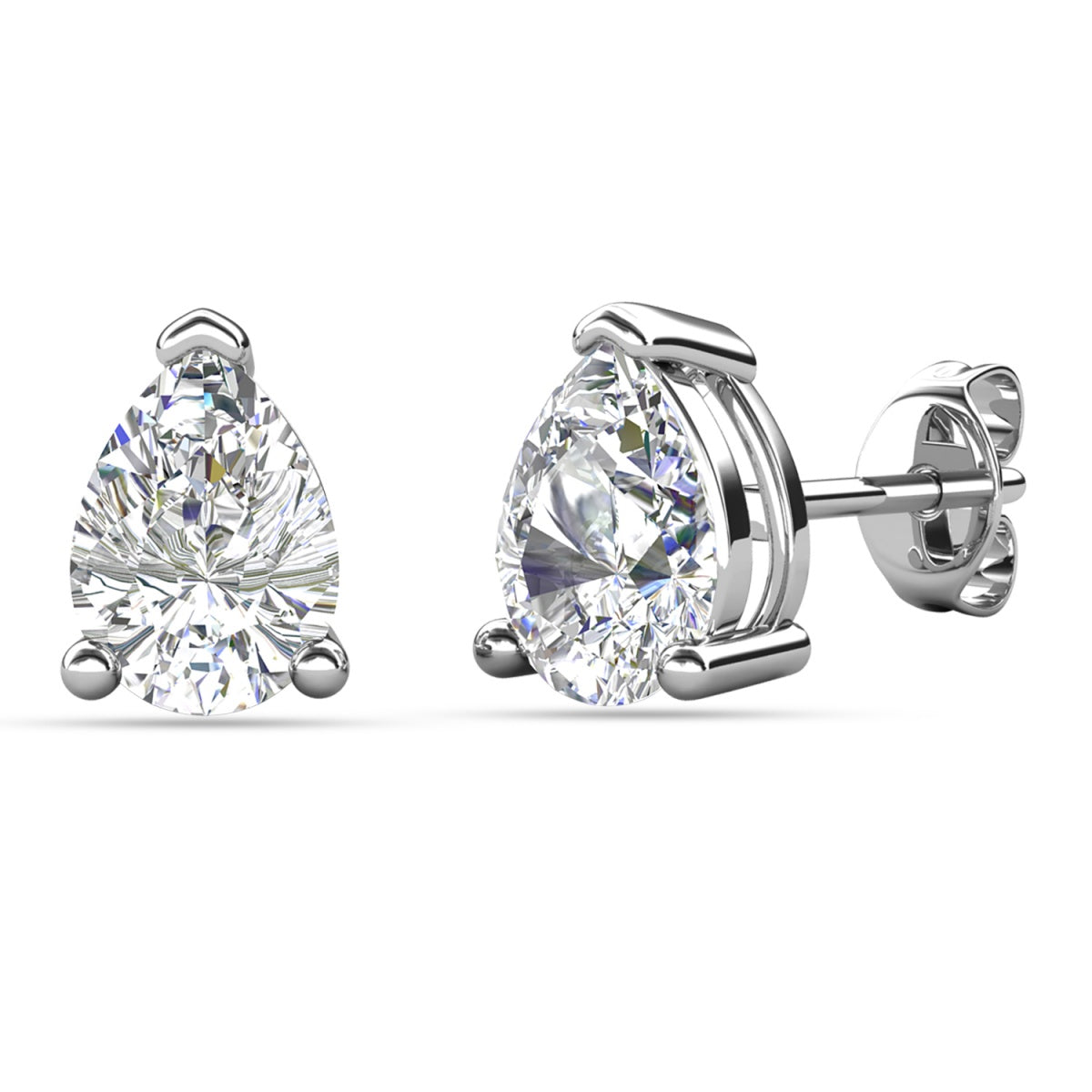 Mia 18k White Gold Plated Sterling Silver Stud Earrings with Simulated Diamond Crystals