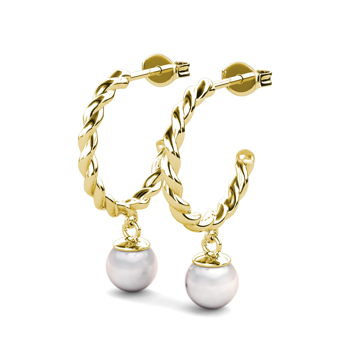 Cheyanne 18k White Gold Plated 16mm Twisted Half Hoop Drop Pearl Earrings