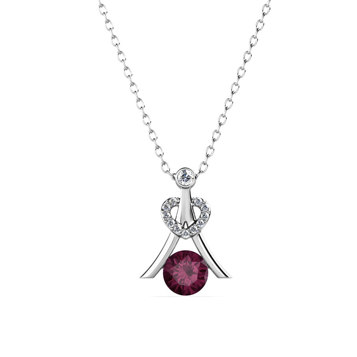 Serenity February Birthstone Amethyst Necklace, 18k White Gold Plated Silver Necklace with Round Cut Crystals