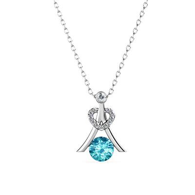Collar de aguamarina con piedra natal de Serenity March, collar de plata bañado en oro blanco de 18 k con cristales de talla redonda