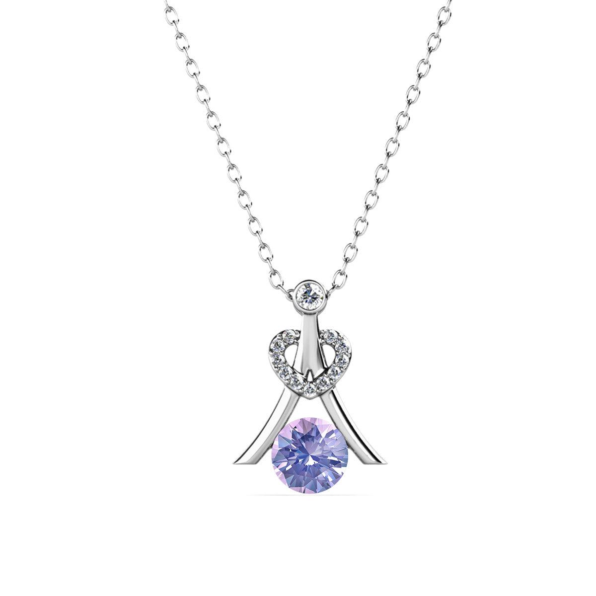 Serenity June Birthstone Alexandrite Necklace, 18k White Gold Plated Silver Necklace with Round Cut Crystals