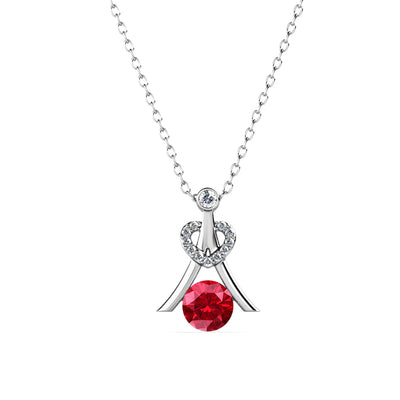 Collar de rubíes con piedra natal de julio Serenity, collar de plata bañado en oro blanco de 18 k con cristales de talla redonda