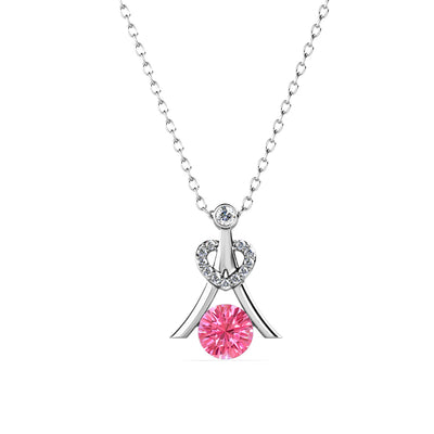 Collar de turmalina rosa con piedra natal de octubre Serenity, collar de plata bañado en oro blanco de 18 k con cristales de talla redonda