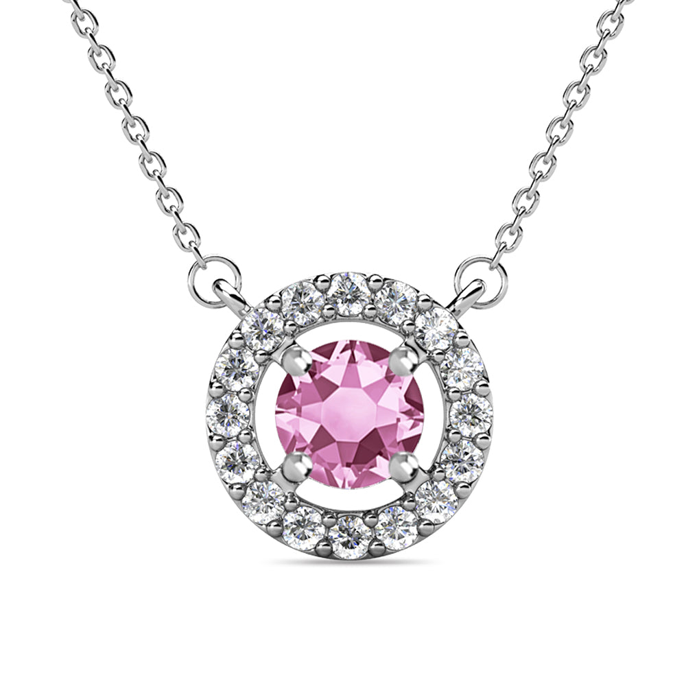 皇家六月生日石紫翠玉项链，镀 18k 白金银色光环项链，圆形切割水晶