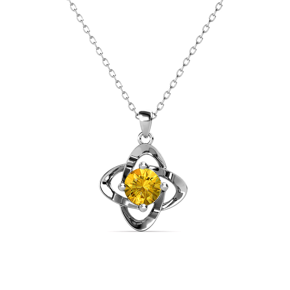 Infinity 十一月生日石黄水晶项链，镀 18k 白金银生日石水晶项链