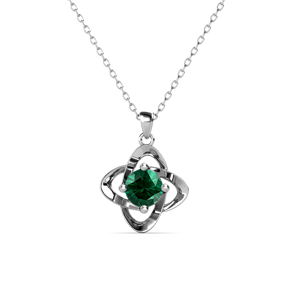 无限五月生日石祖母绿项链，镀 18k 白金银生日石水晶项链