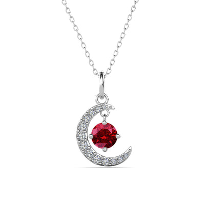 Collar con Piedra Natal Luna Chapado en Oro Blanco de 18k con Cristales de Talla Redonda