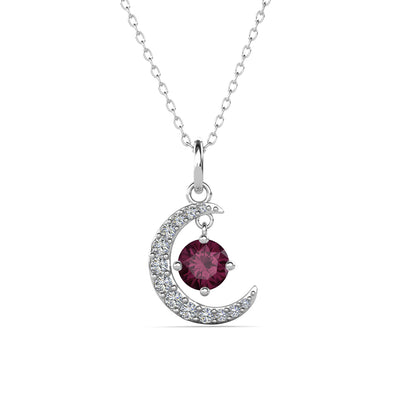 Collar con Piedra Natal Luna Chapado en Oro Blanco de 18k con Cristales de Talla Redonda