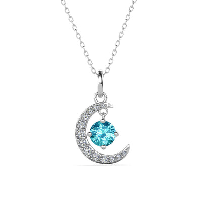 Collar con Piedra Natal Luna Chapado en Oro Blanco de 18k con Cristales de Talla Redonda