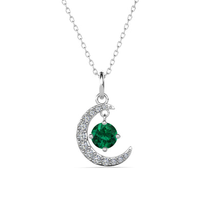 Collar con Piedra Natal Luna Chapado en Oro Blanco de 18k con Cristales de Talla Redonda