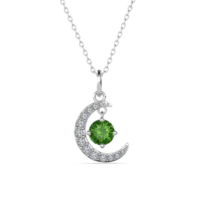 Collar con Piedra Natal Luna Chapado en Oro Blanco de 18k con Cristales de Talla Redonda